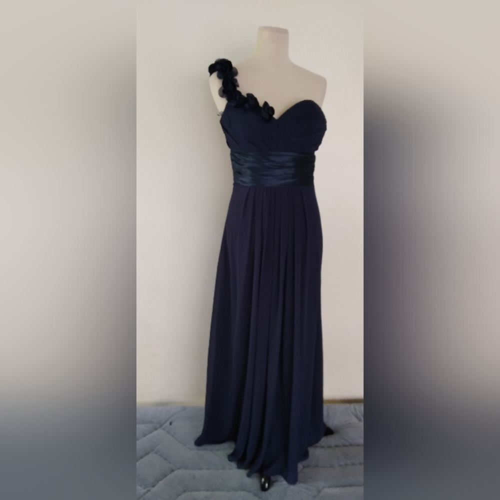 Bill levkoff one shoulder maxi chiffon dress size 4 - Picture 2 of 13